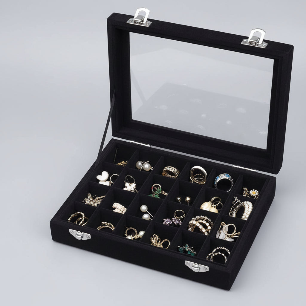 Mother's Day Velvet Jewelry Tray With Glass Lid Storage Box