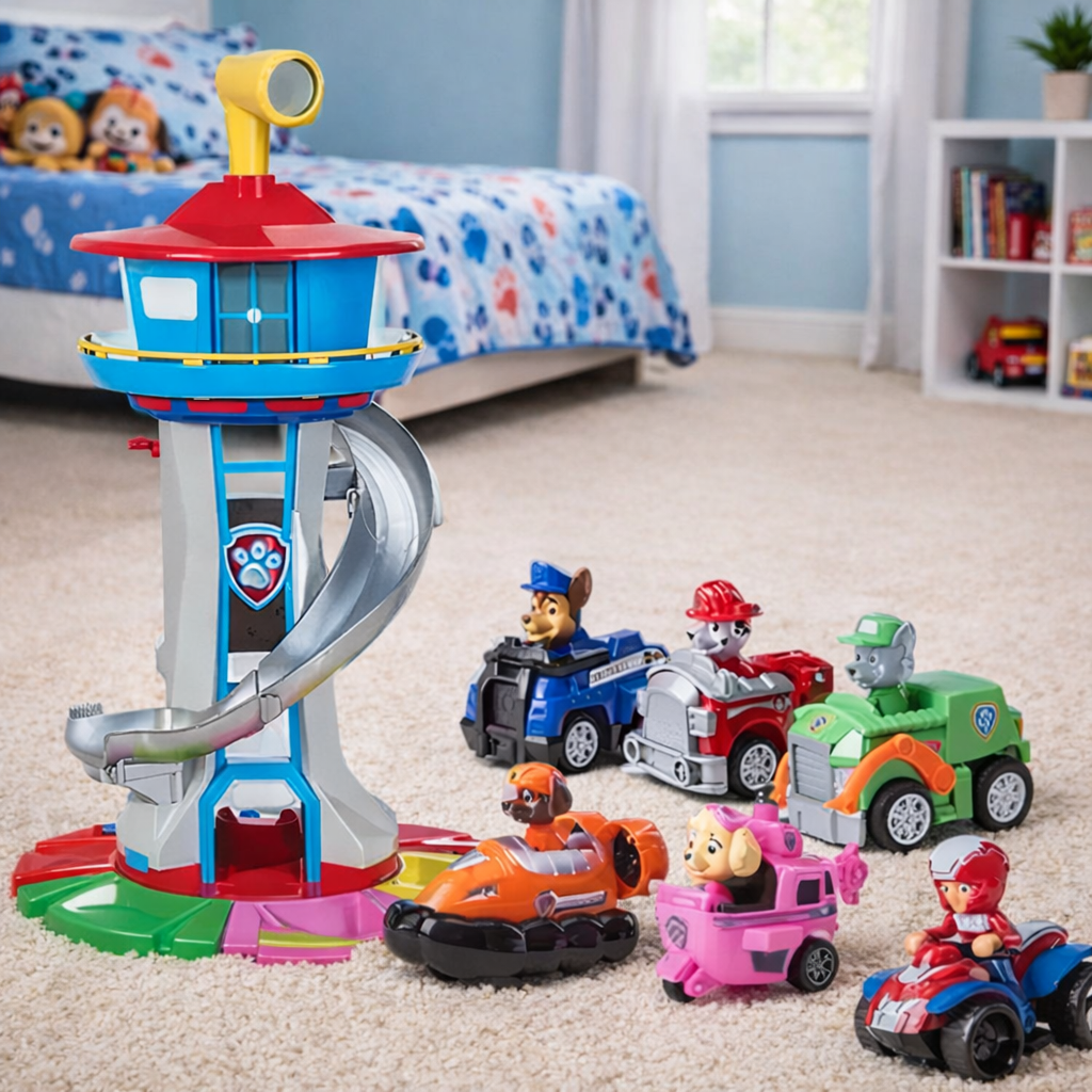 Conjunto de Brinquedos para Crianças com Torre de Escorrega e Veículos de Pista