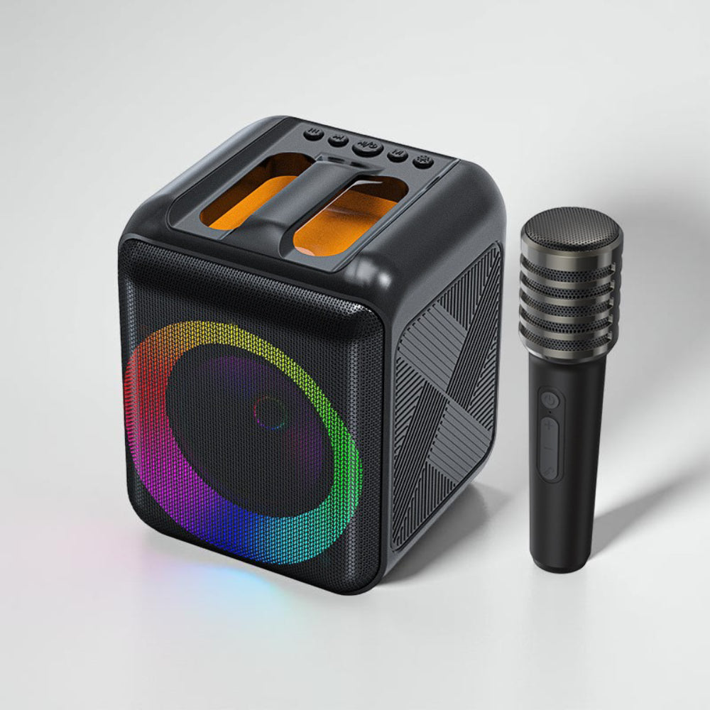 Bluetooth karaoke zařízení s přenosným reproduktorem a bezdrátovými mikrofony