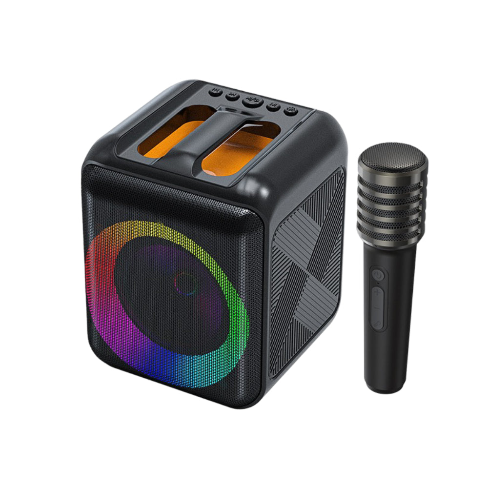 Bluetooth karaoke zařízení s přenosným reproduktorem a bezdrátovými mikrofony