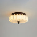 Walnut Frame Ceiling Light With Fabric Shade Vintage Style Integrated LED