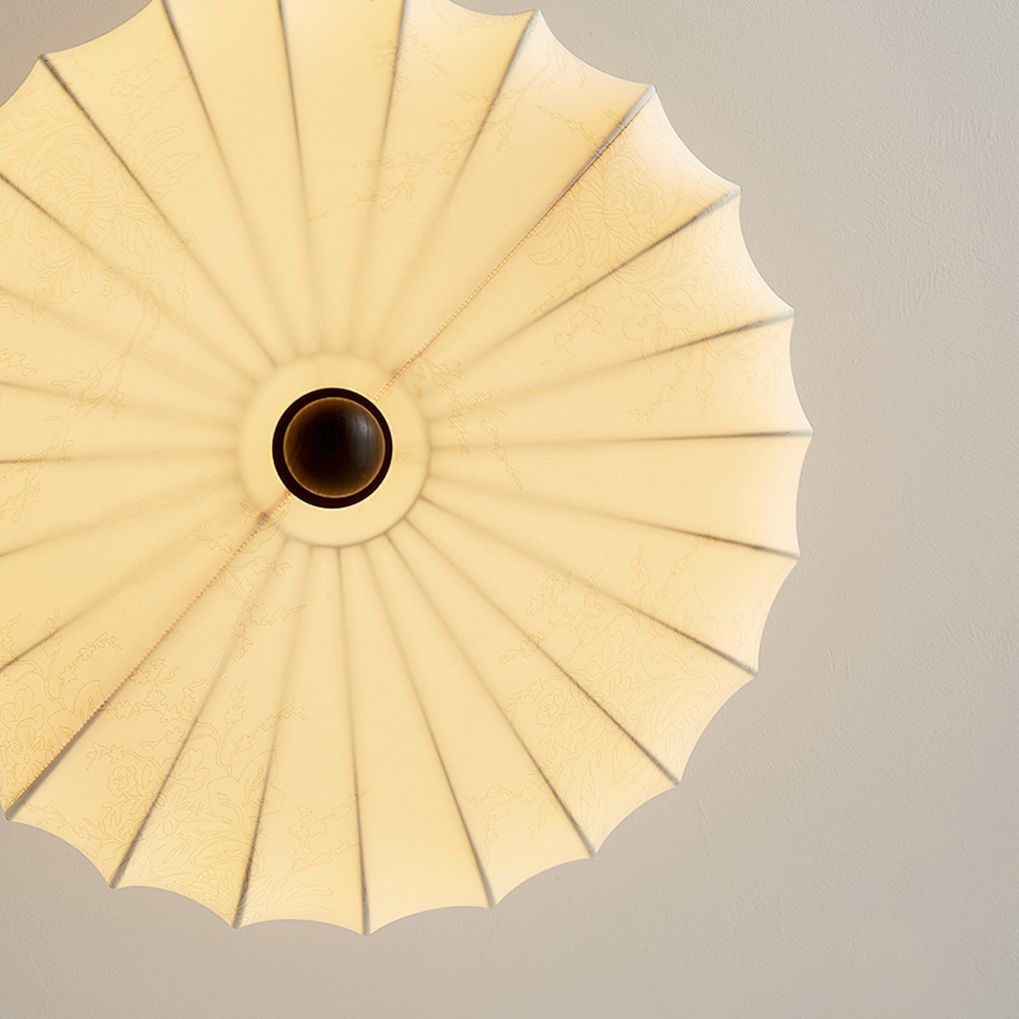 Walnut Frame Ceiling Light With Fabric Shade Vintage Style Integrated LED