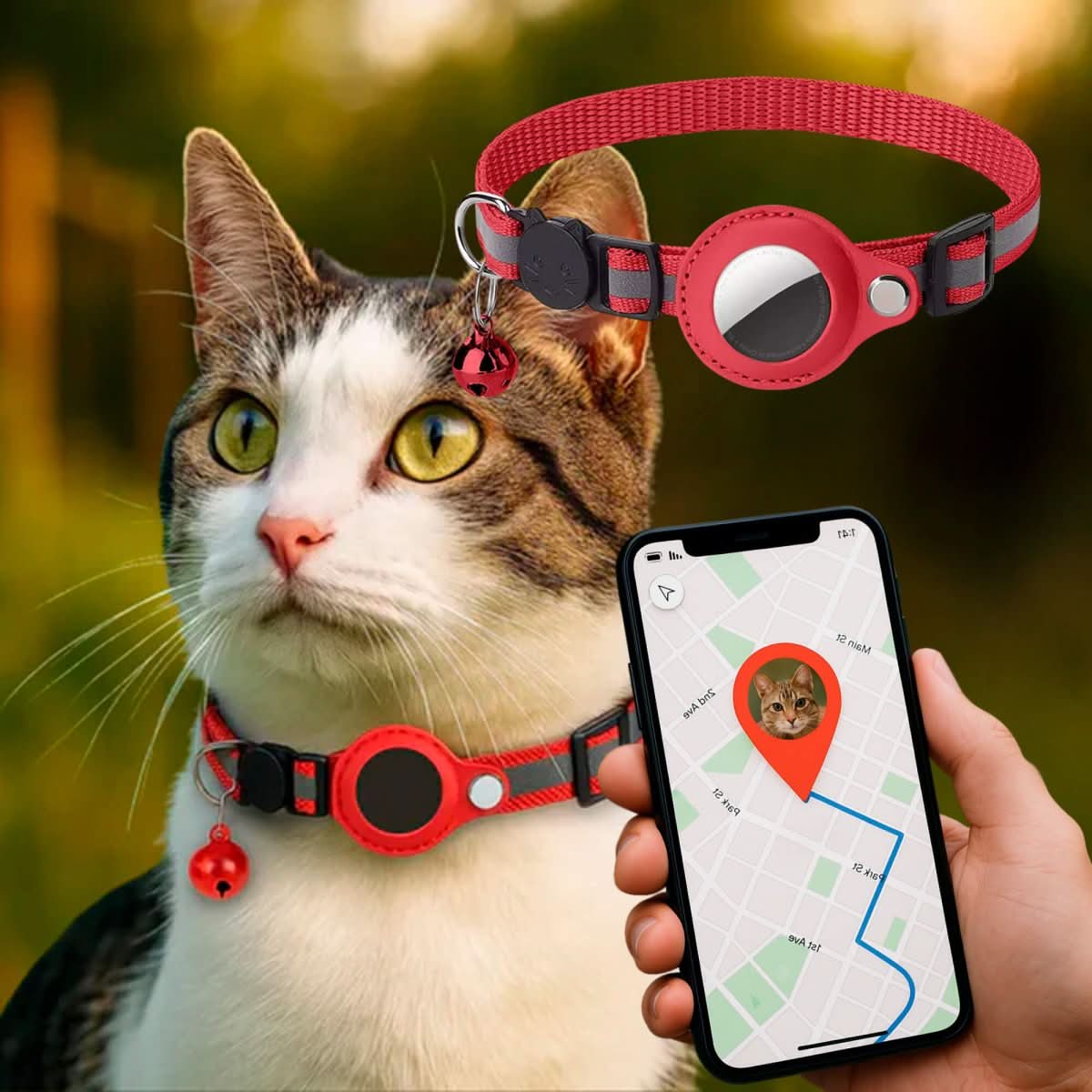 WhiskerTrack GPS-Halsband für Katzen mit reflektierendem Design