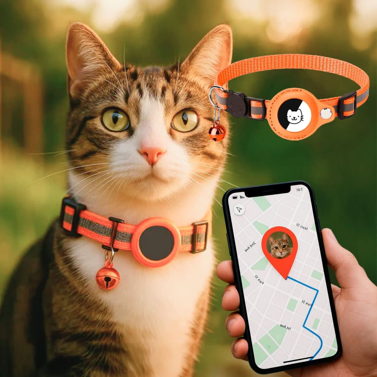 WhiskerTrack GPS-Halsband für Katzen mit reflektierendem Design