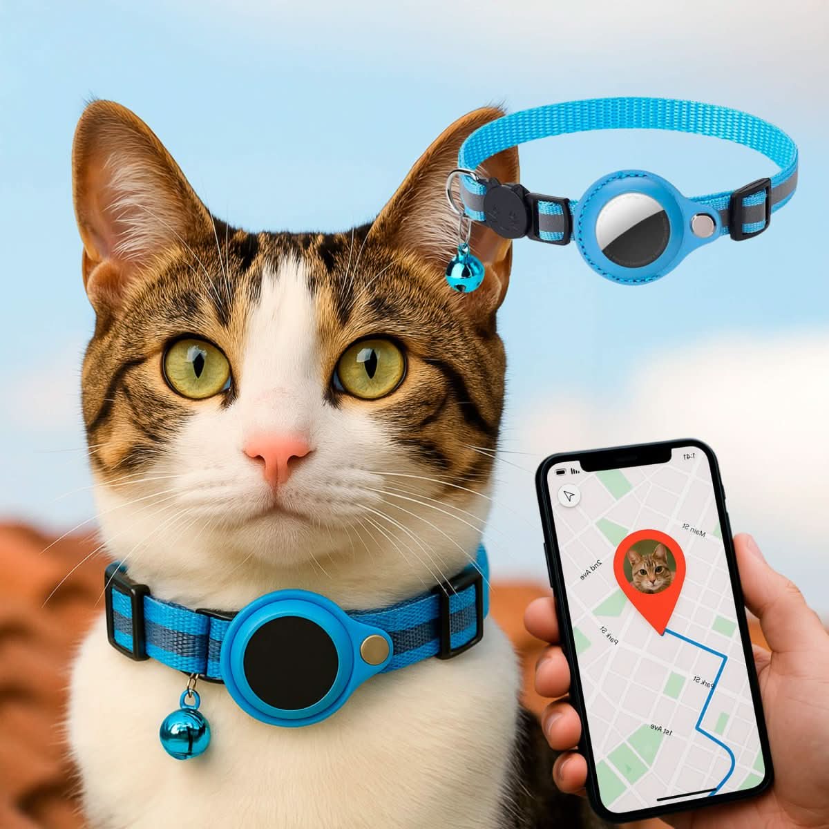 WhiskerTrack GPS-Halsband für Katzen mit reflektierendem Design