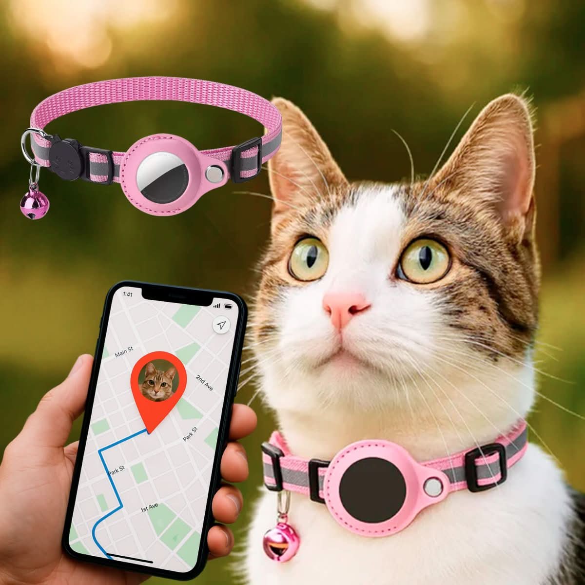 WhiskerTrack GPS-Halsband für Katzen mit reflektierendem Design