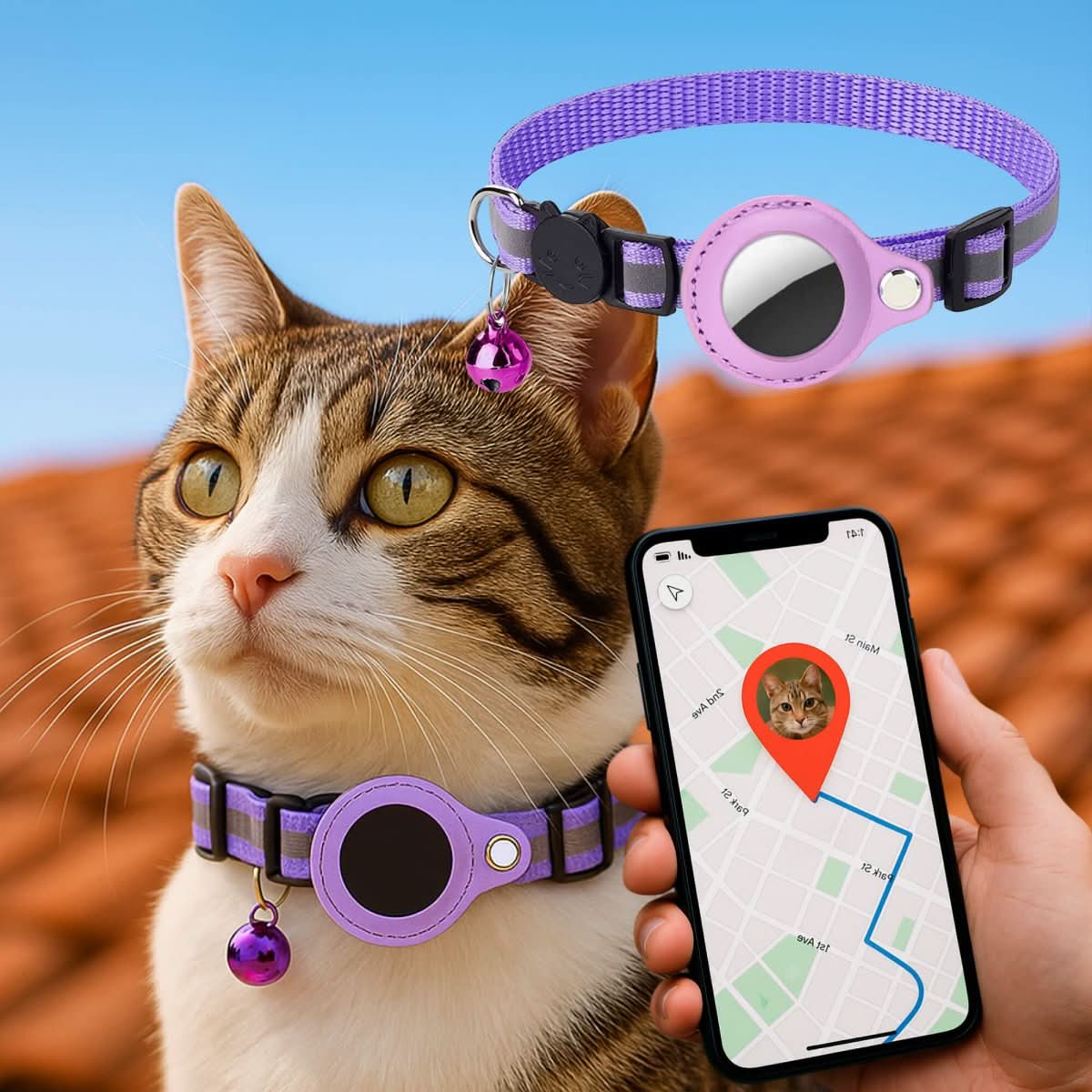 WhiskerTrack GPS-Halsband für Katzen mit reflektierendem Design