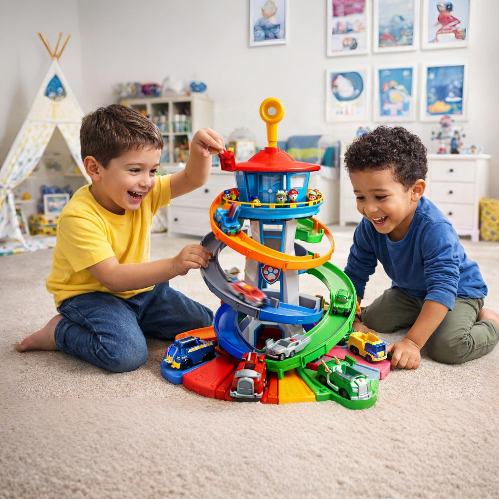 Children's Racing Car Tower With Slide Track Playset