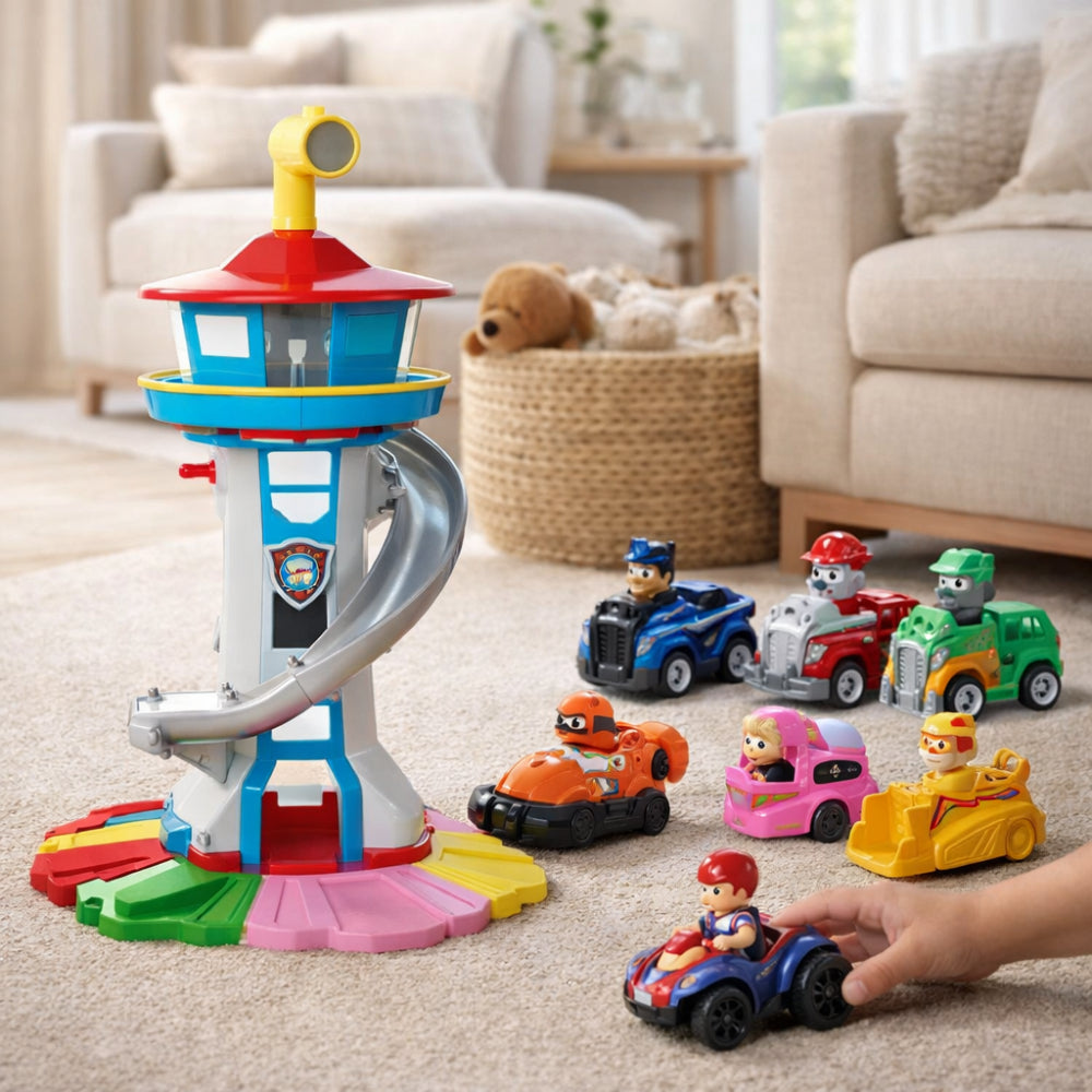 Children's Racing Car Tower With Slide Track Playset