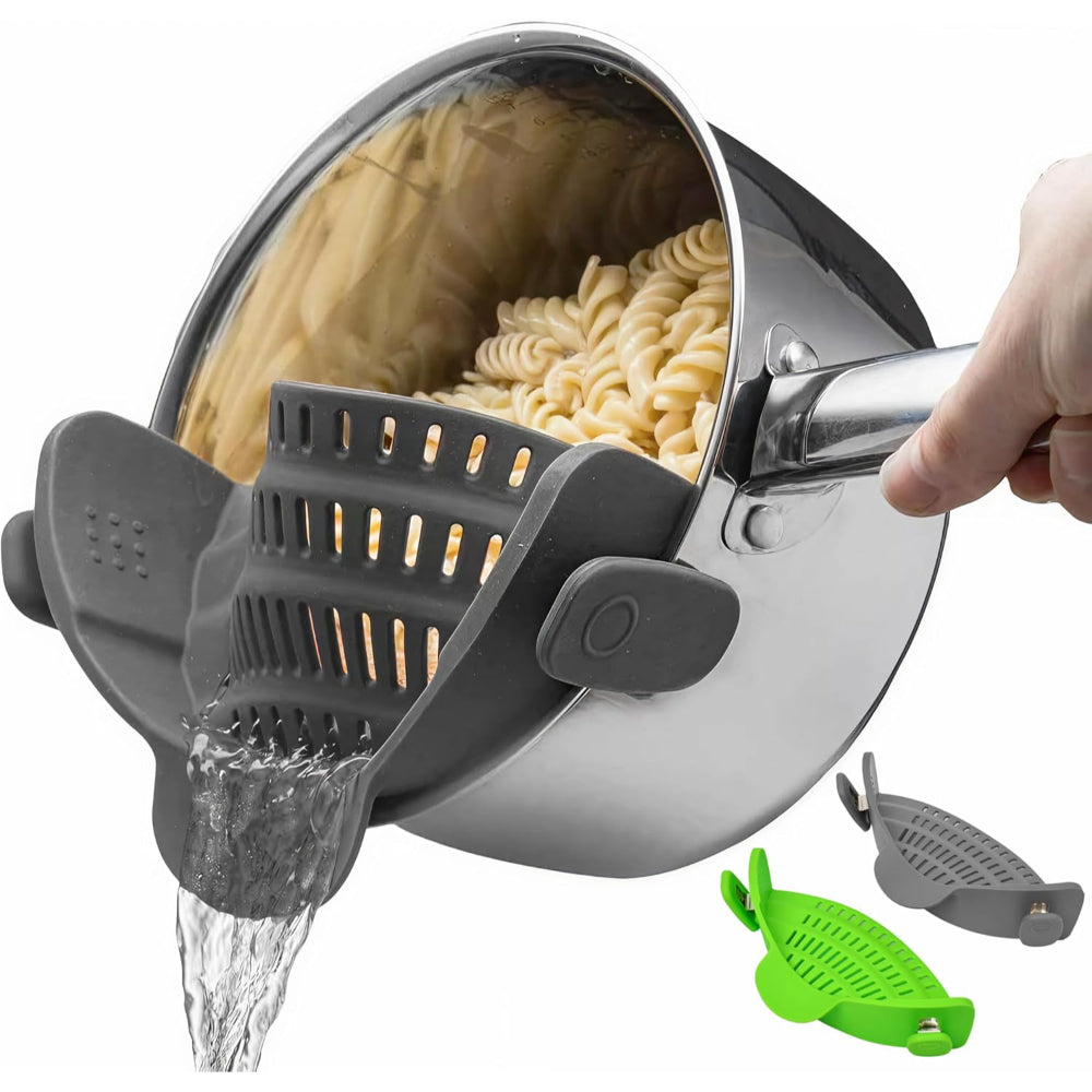 パスタや野菜の水切りに使えるシリコンクリップ式ポットストレーナー