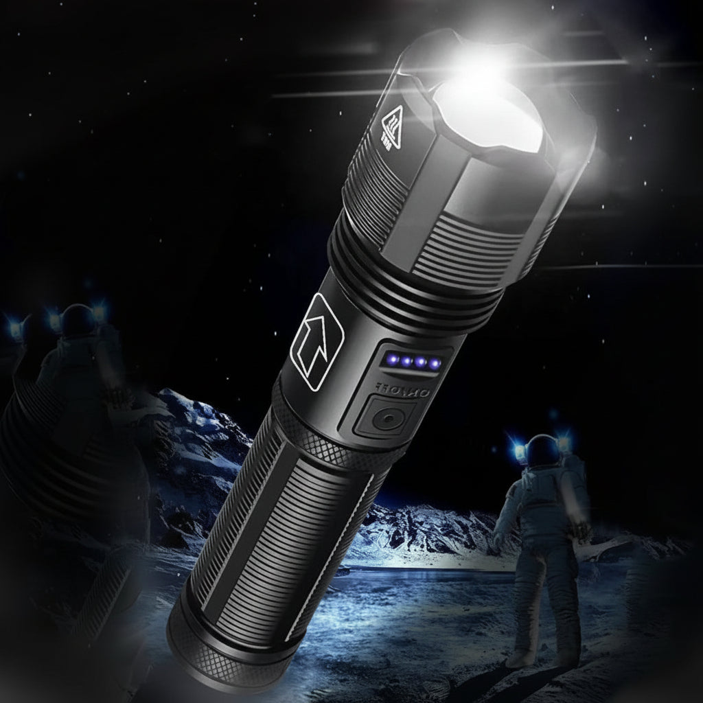 Rechargeable LED Flashlight With Adjustable Zoom In Aluminum Body