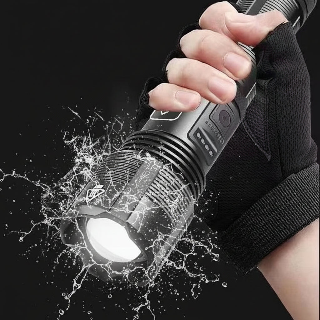 Rechargeable LED Flashlight With Adjustable Zoom In Aluminum Body