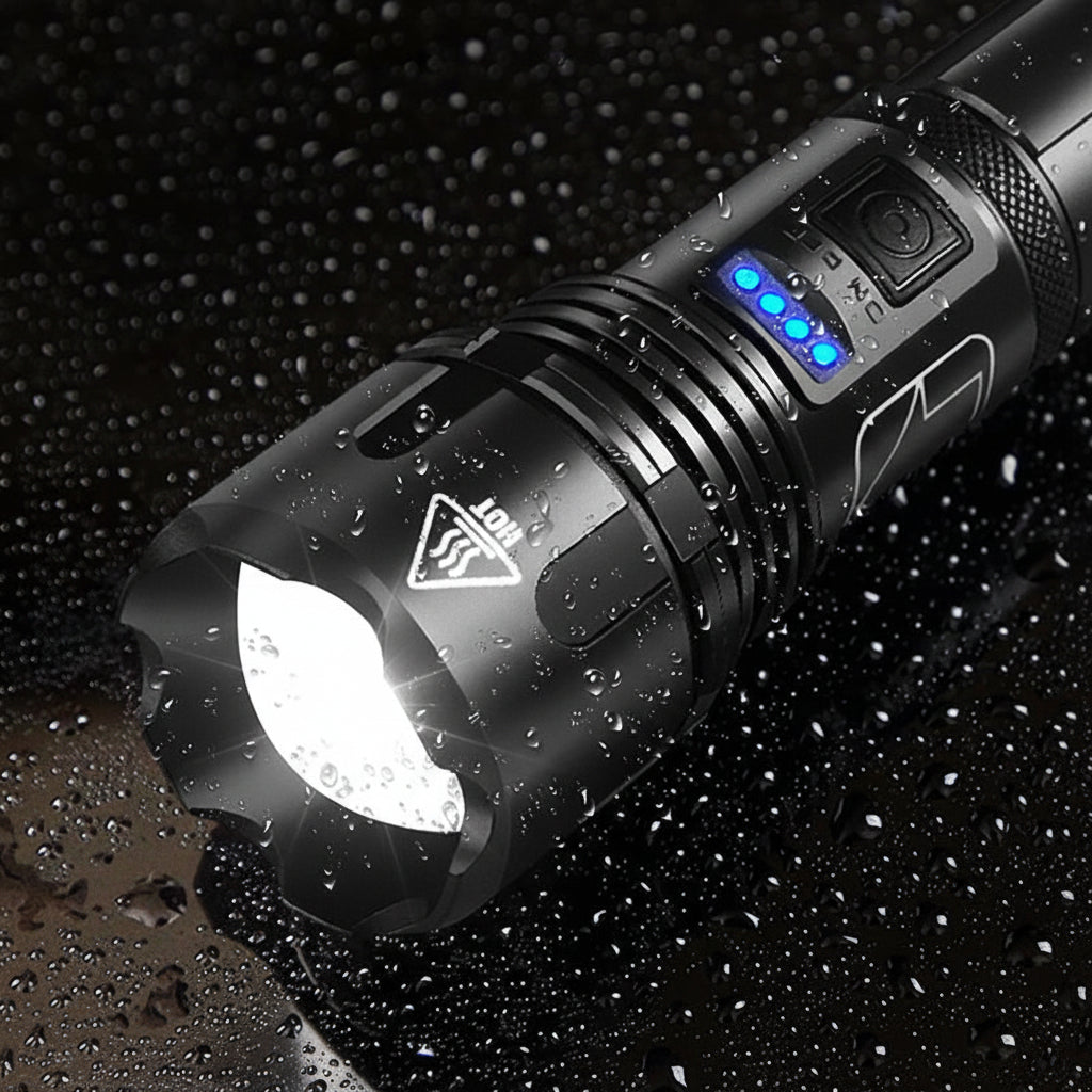 Rechargeable LED Flashlight With Adjustable Zoom In Aluminum Body