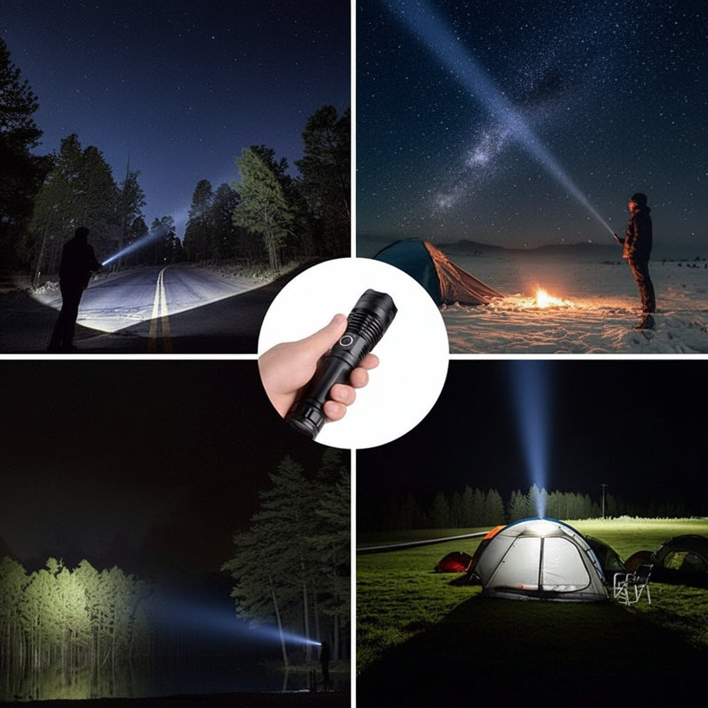 Rechargeable LED Flashlight With Adjustable Zoom In Aluminum Body