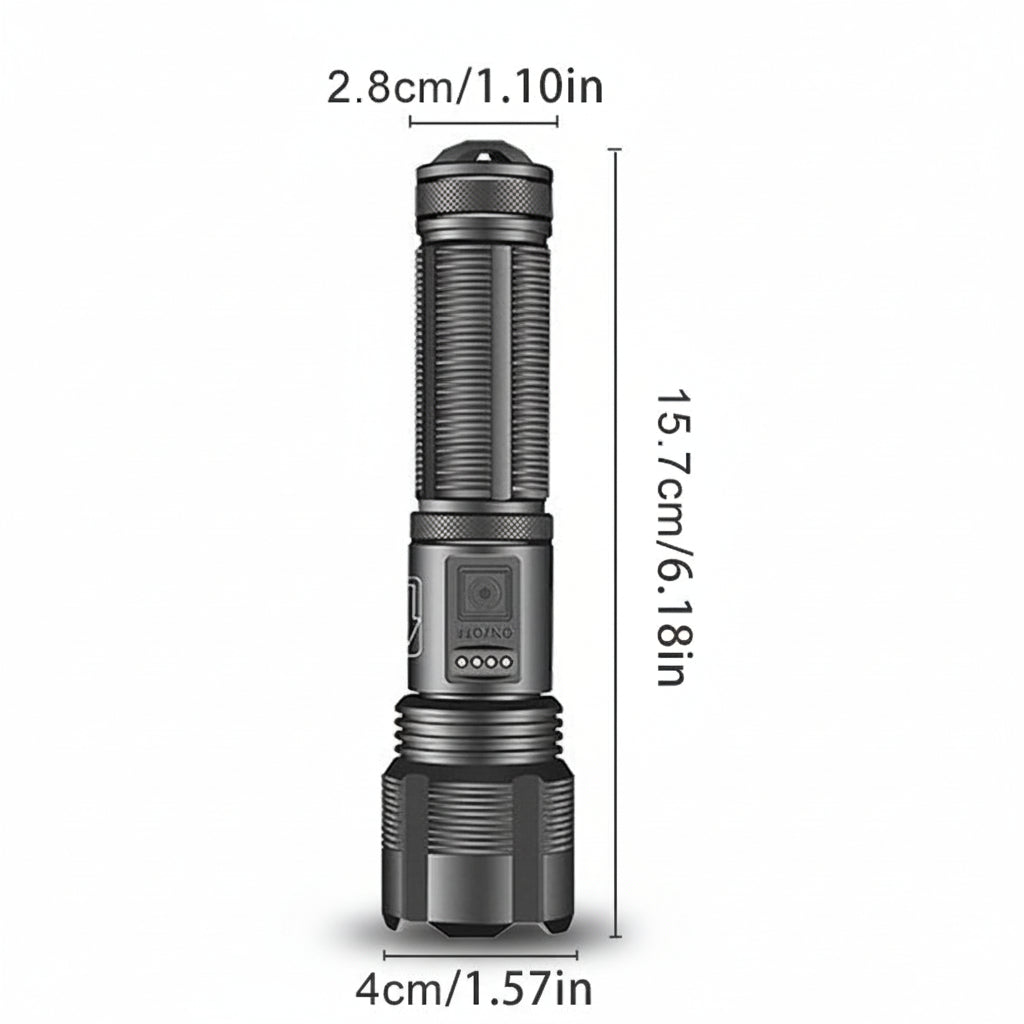 Rechargeable LED Flashlight With Adjustable Zoom In Aluminum Body