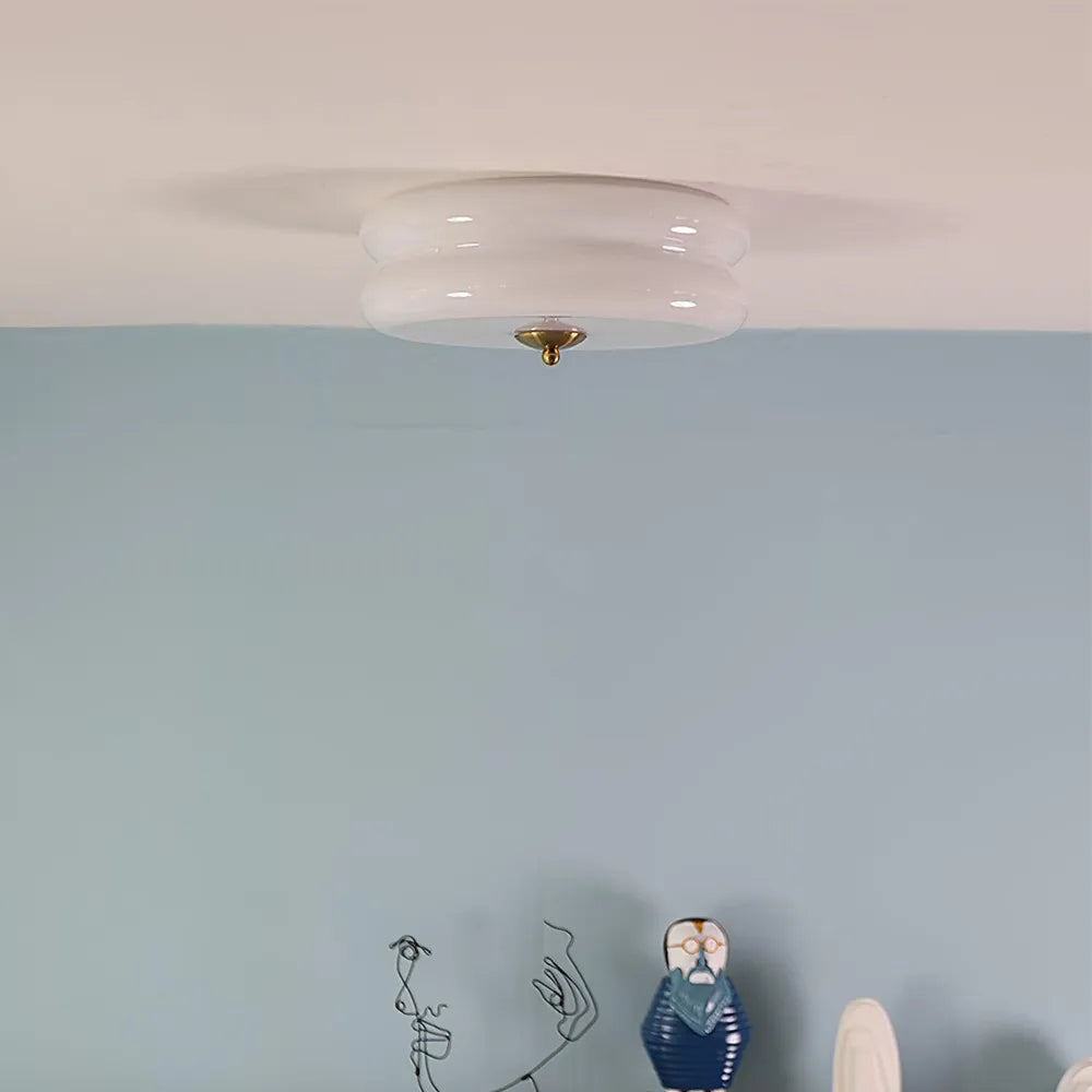 Lámpara de techo industrial de vidrio con LED en cromo dorado para comedores y salas de estar