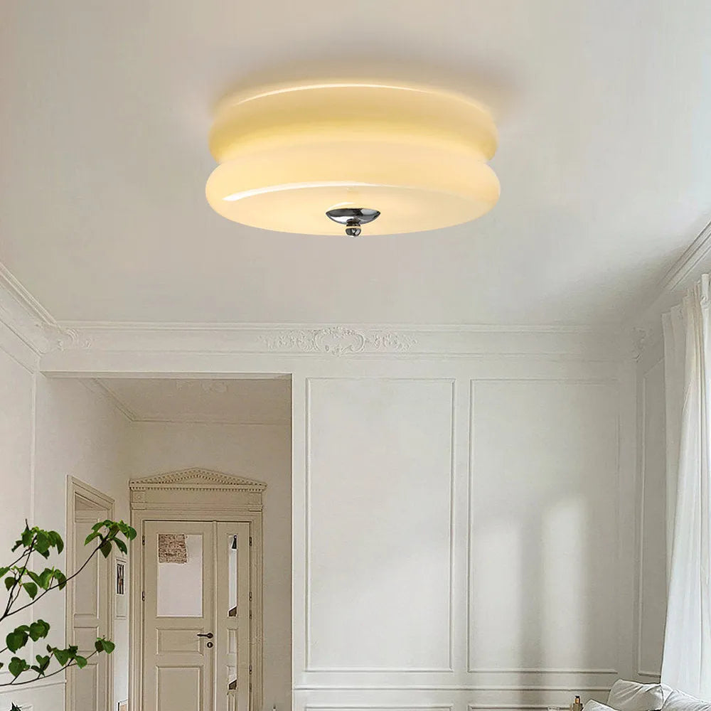 Lámpara de techo industrial de vidrio con LED en cromo dorado para comedores y salas de estar