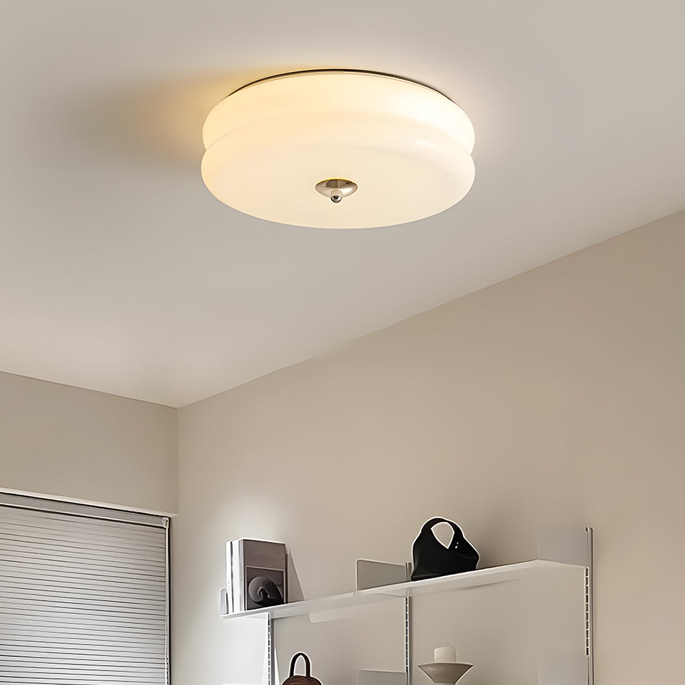 Lámpara de techo industrial de vidrio con LED en cromo dorado para comedores y salas de estar