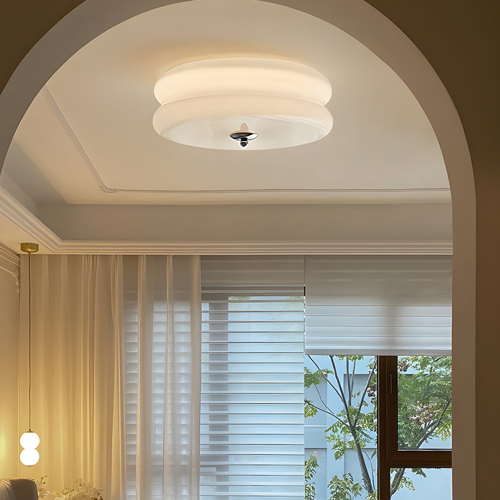 Lámpara de techo industrial de vidrio con LED en cromo dorado para comedores y salas de estar
