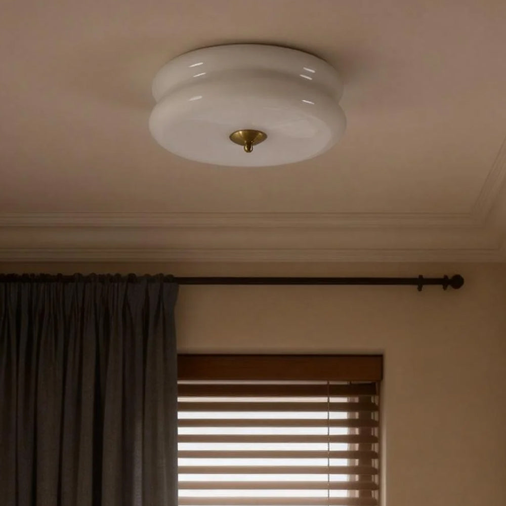 Lámpara de techo industrial de vidrio con LED en cromo dorado para comedores y salas de estar