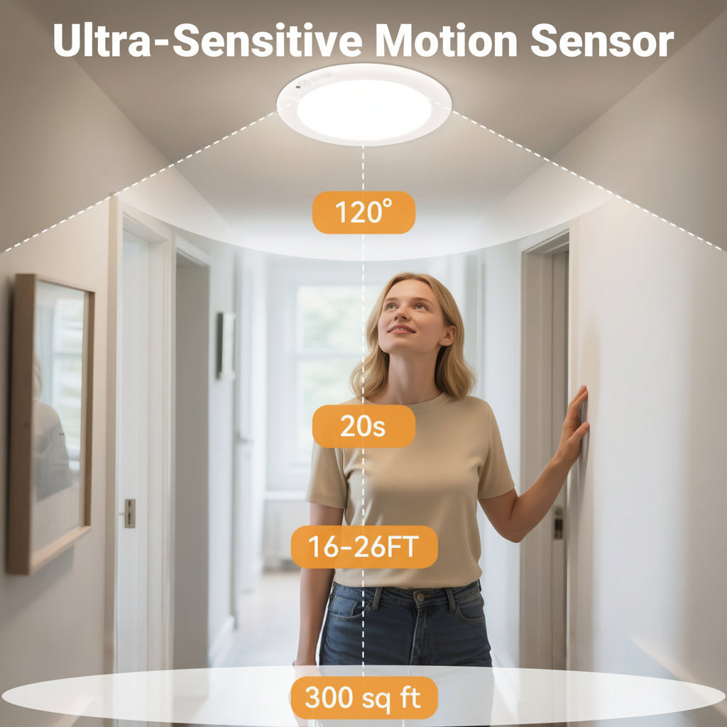 Uppladdningsbar LED-taklampa med rörelsesensor, infälld montering