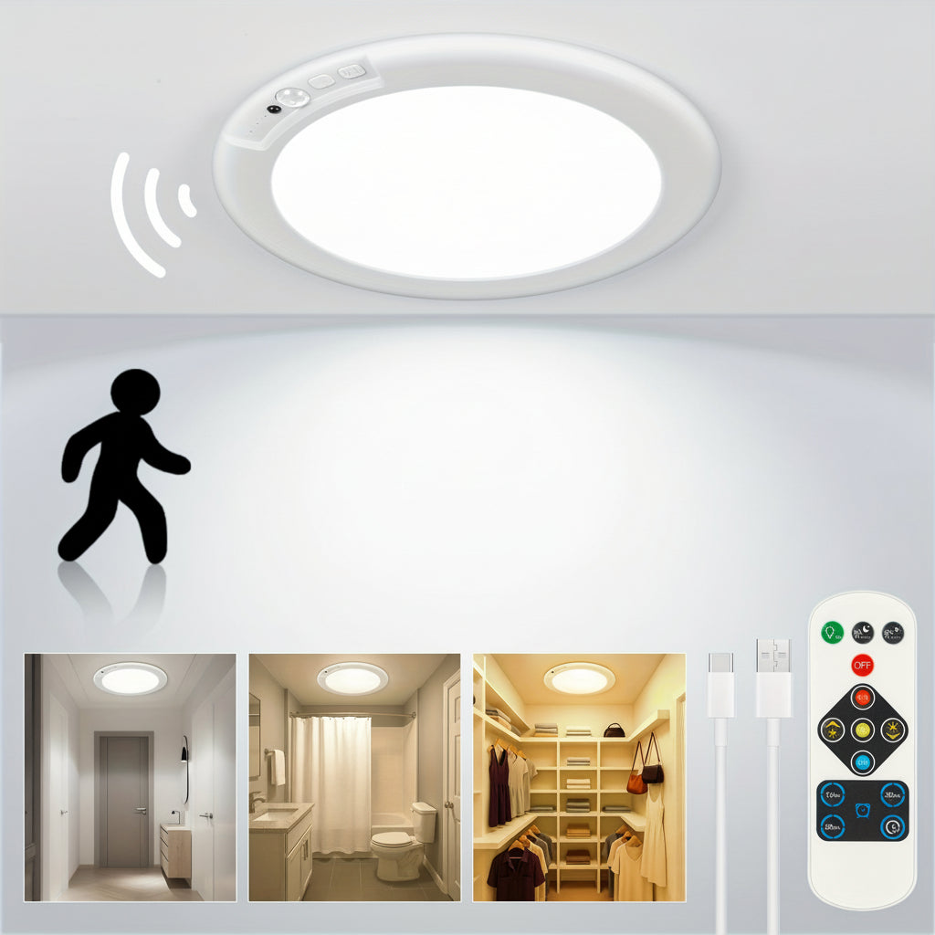 Uppladdningsbar LED-taklampa med rörelsesensor, infälld montering