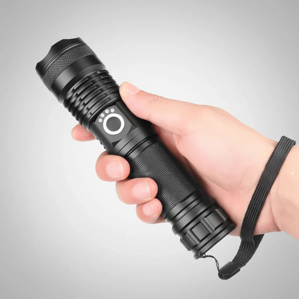 Rechargeable LED Flashlight For Tactical Use And Camping, High Lumens