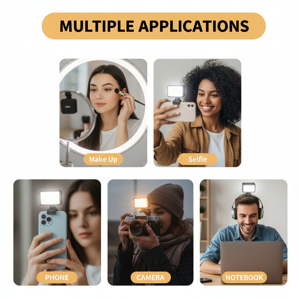 Clip-On LED Selfie Light For Phone With Adjustable Brightness And Color Temperature