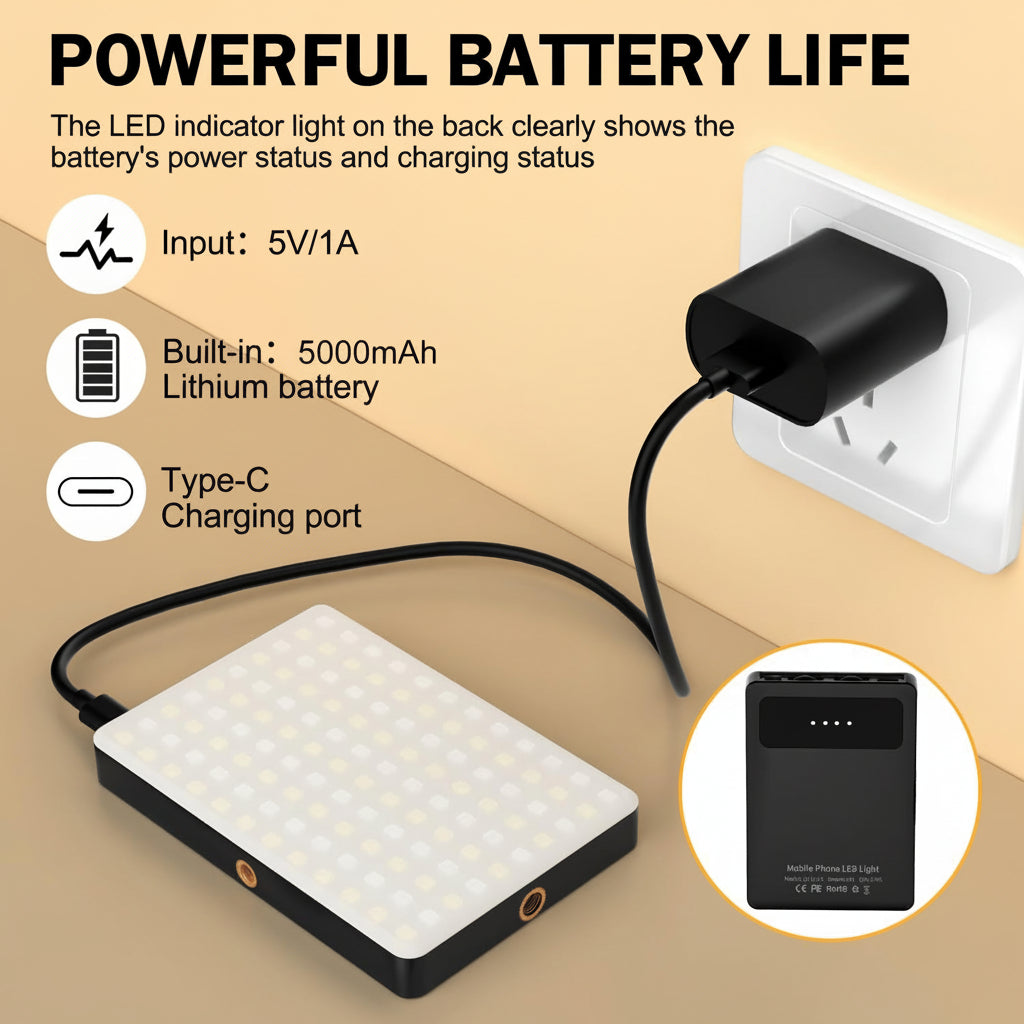 Clip-On LED Selfie Light For Phone With Adjustable Brightness And Color Temperature