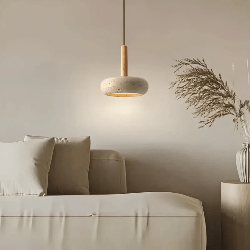CalmStone LED Retro Plafondlamp Met Hout En Steen Voor Een Rustige Sfeer