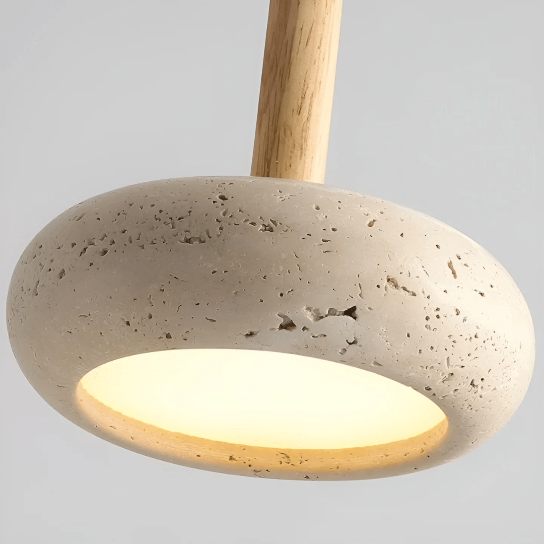 CalmStone LED Retro Plafondlamp Met Hout En Steen Voor Een Rustige Sfeer