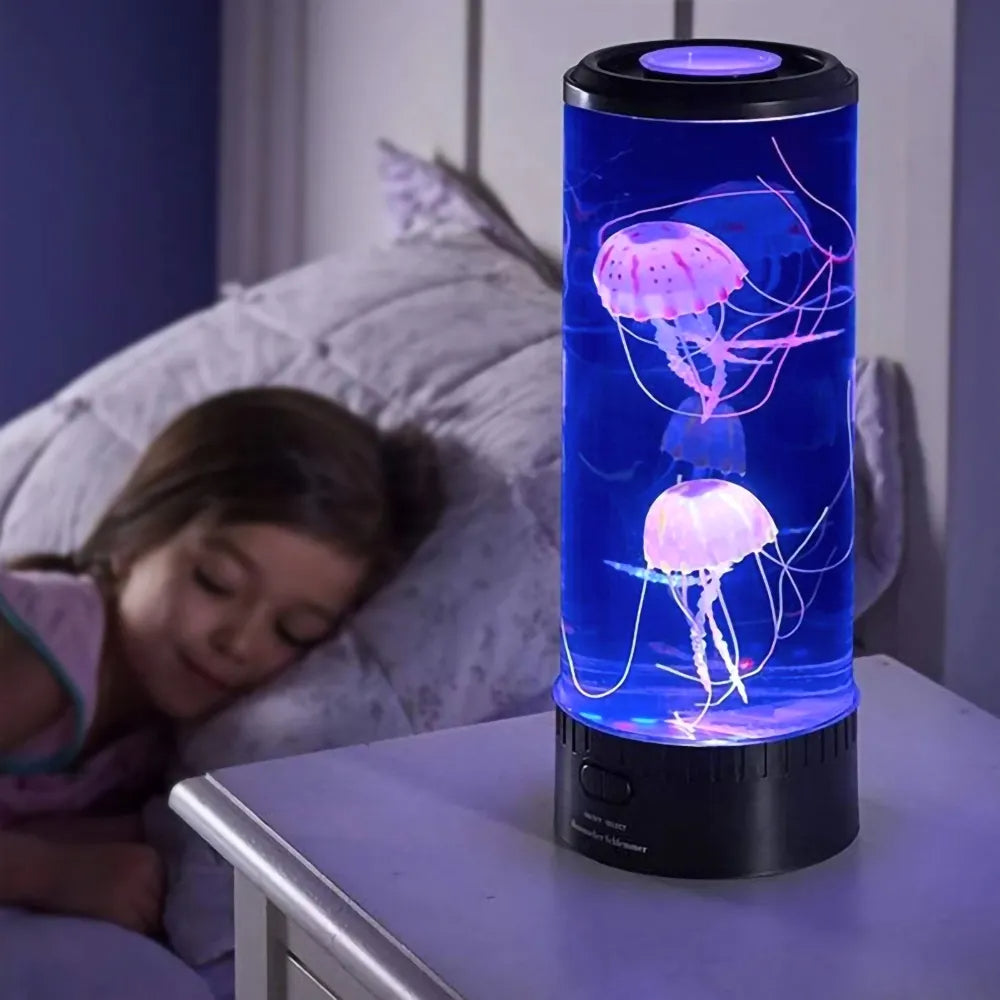 LED Jellyfish Table Lamp With Color Display In Clear Cylinder Decor