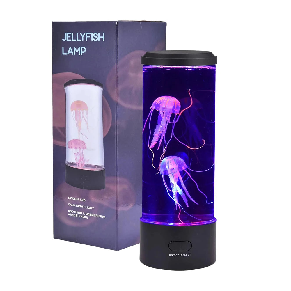 LED Jellyfish Table Lamp With Color Display In Clear Cylinder Decor