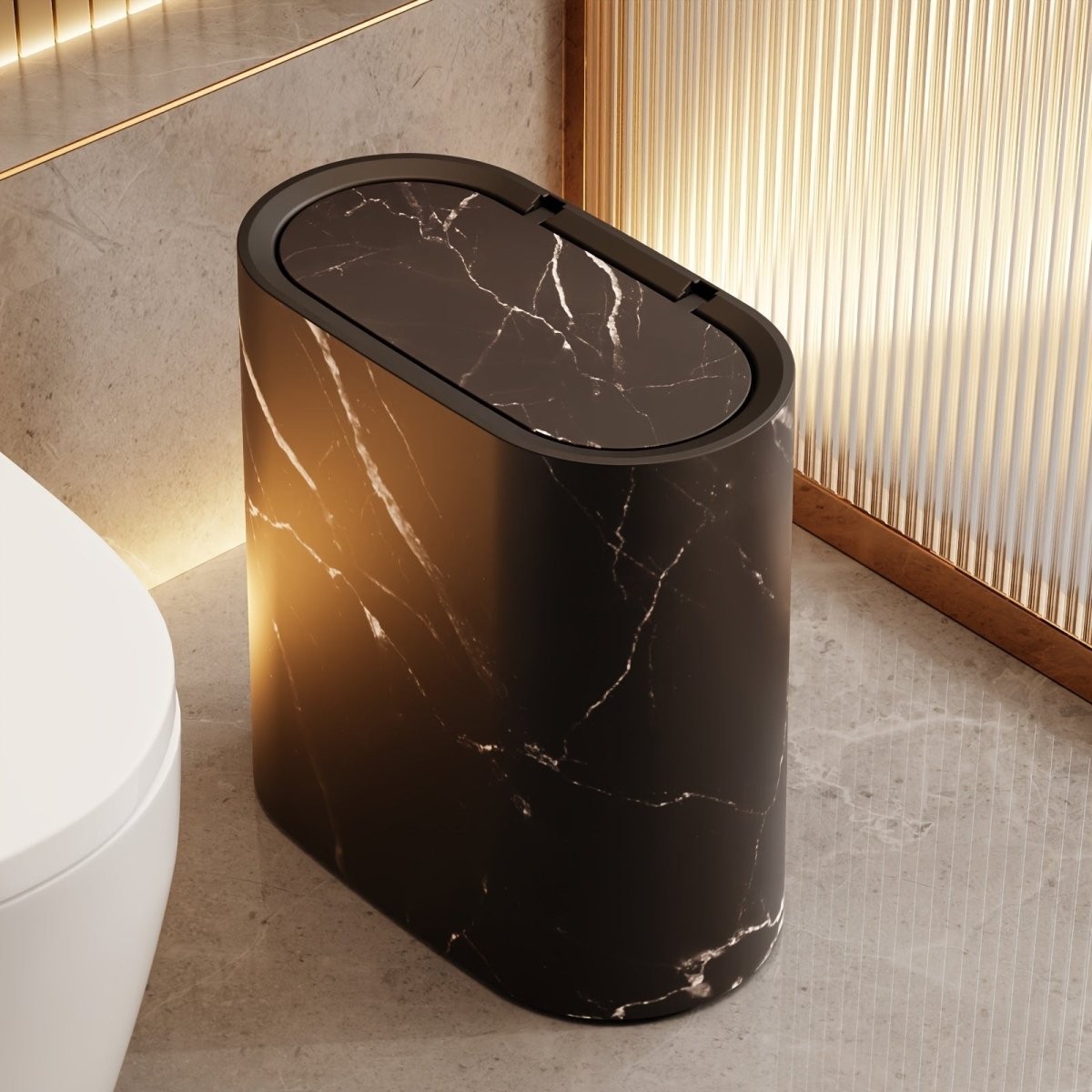 LumaBin Marble Look Contemporary Oval Waste Bin Decorative
