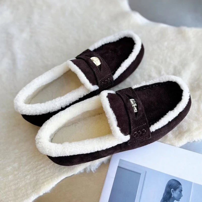 CozyStep Classic Dámské Semišové Mokasíny s Kulatou Špičkou a Vlněnou Podšívkou