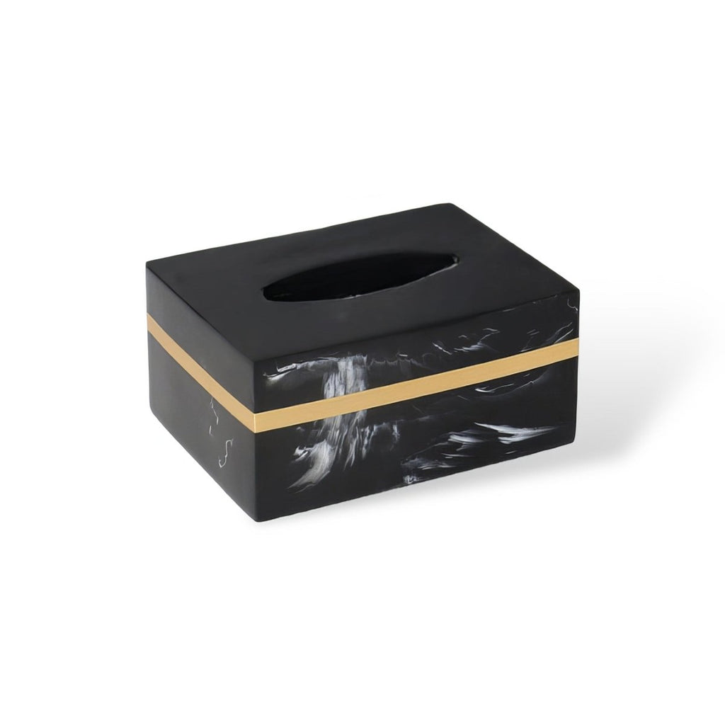 Czarna taca prezentacyjna z marmuru Regal z złotą obręczą do łazienki