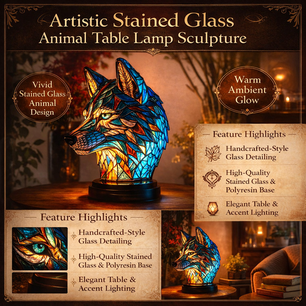 Stained Glass Lamp Animal Table Sculpture For Home Decor