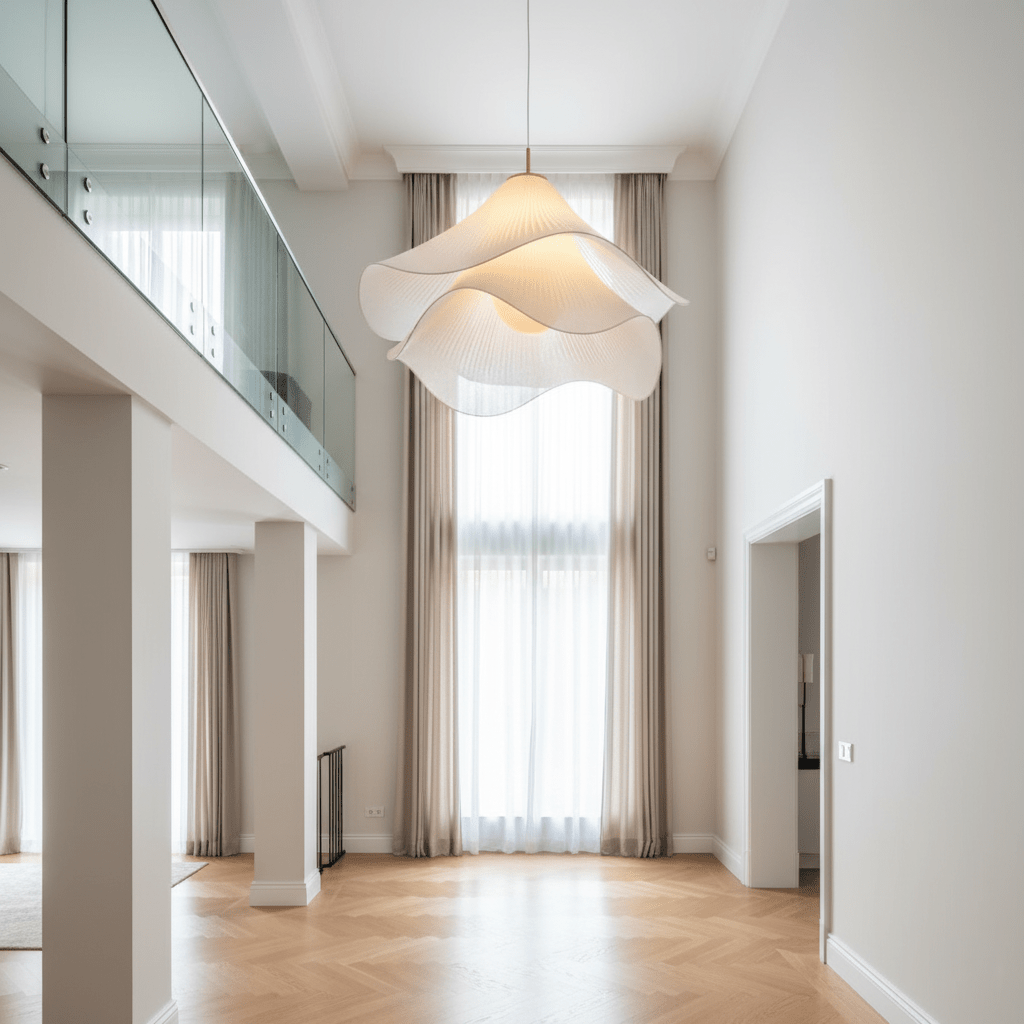 Elegant stor stof LED hængelampe til boligindretning | Rosalyssa