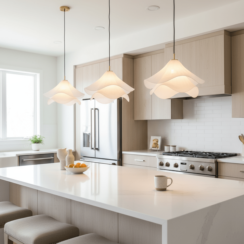 Elegant stor stof LED hængelampe til boligindretning | Rosalyssa