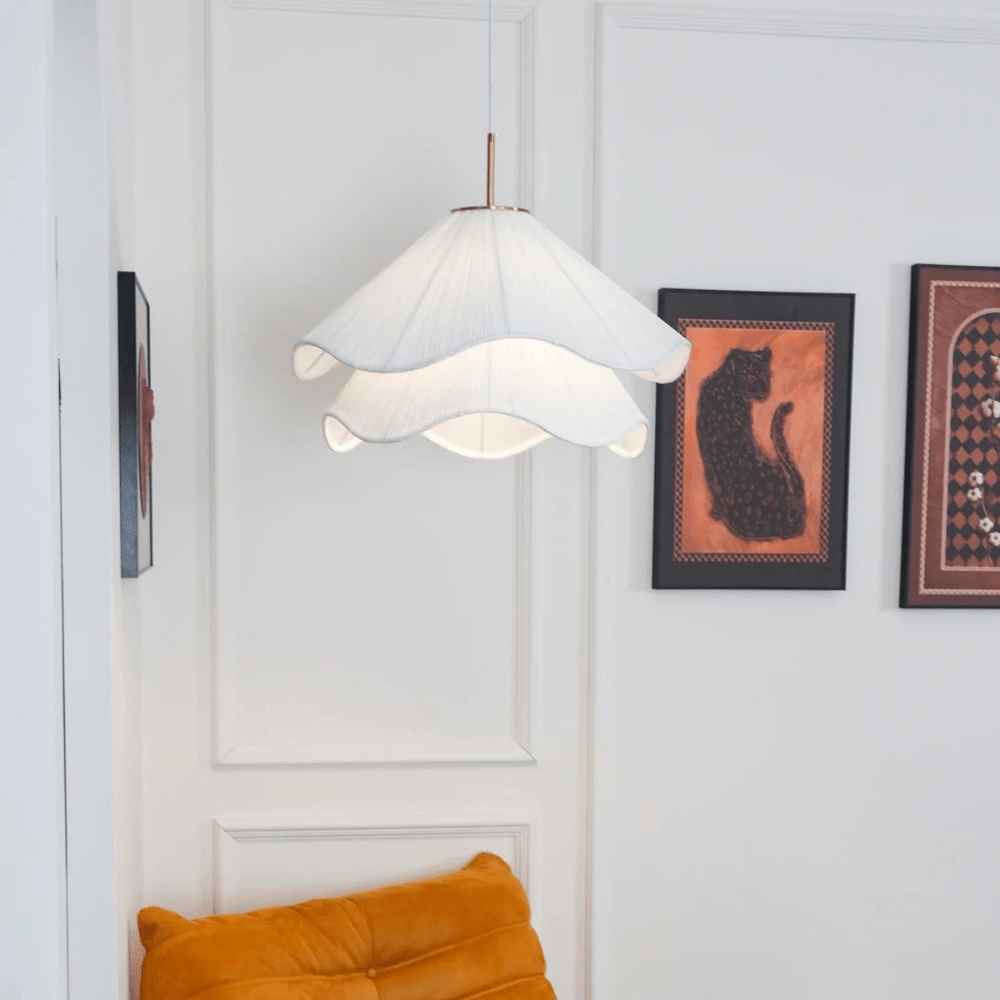 Elegant stor stof LED hængelampe til boligindretning | Rosalyssa