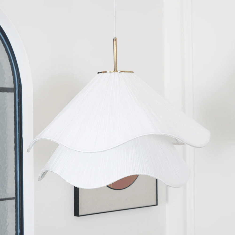 Elegant stor stof LED hængelampe til boligindretning | Rosalyssa