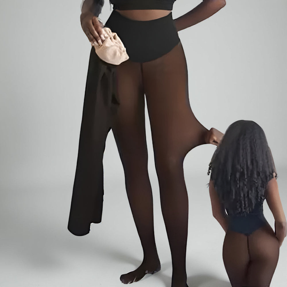 Winter Lined Thermal Leggings With Sheer Look For Winter Wear