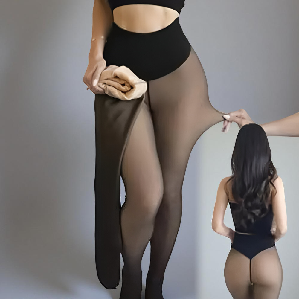 Winter Lined Thermal Leggings With Sheer Look For Winter Wear