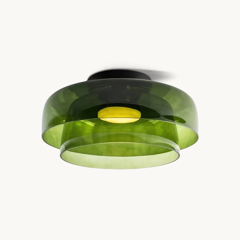 Gelaagde glazen plafondlamp met metalen frame in zwart, groen, smoke grijs, oranje LED 32-42 cm
