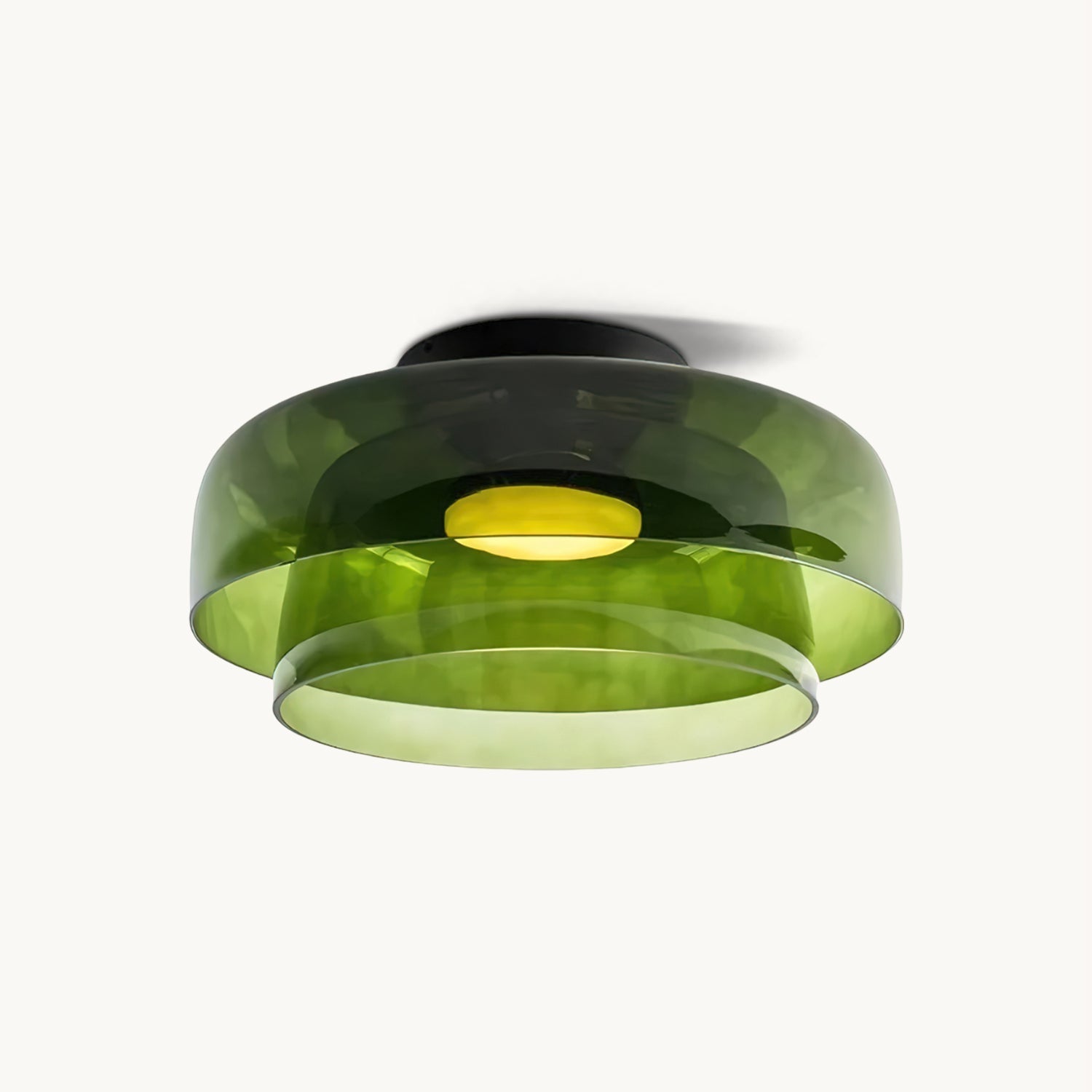 Gelaagde glazen plafondlamp met metalen frame in zwart, groen, smoke grijs, oranje LED 32-42 cm