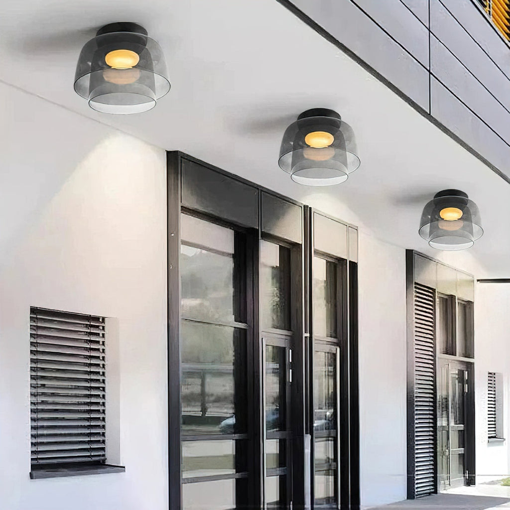 Gelaagde glazen plafondlamp met metalen frame in zwart, groen, smoke grijs, oranje LED 32-42 cm