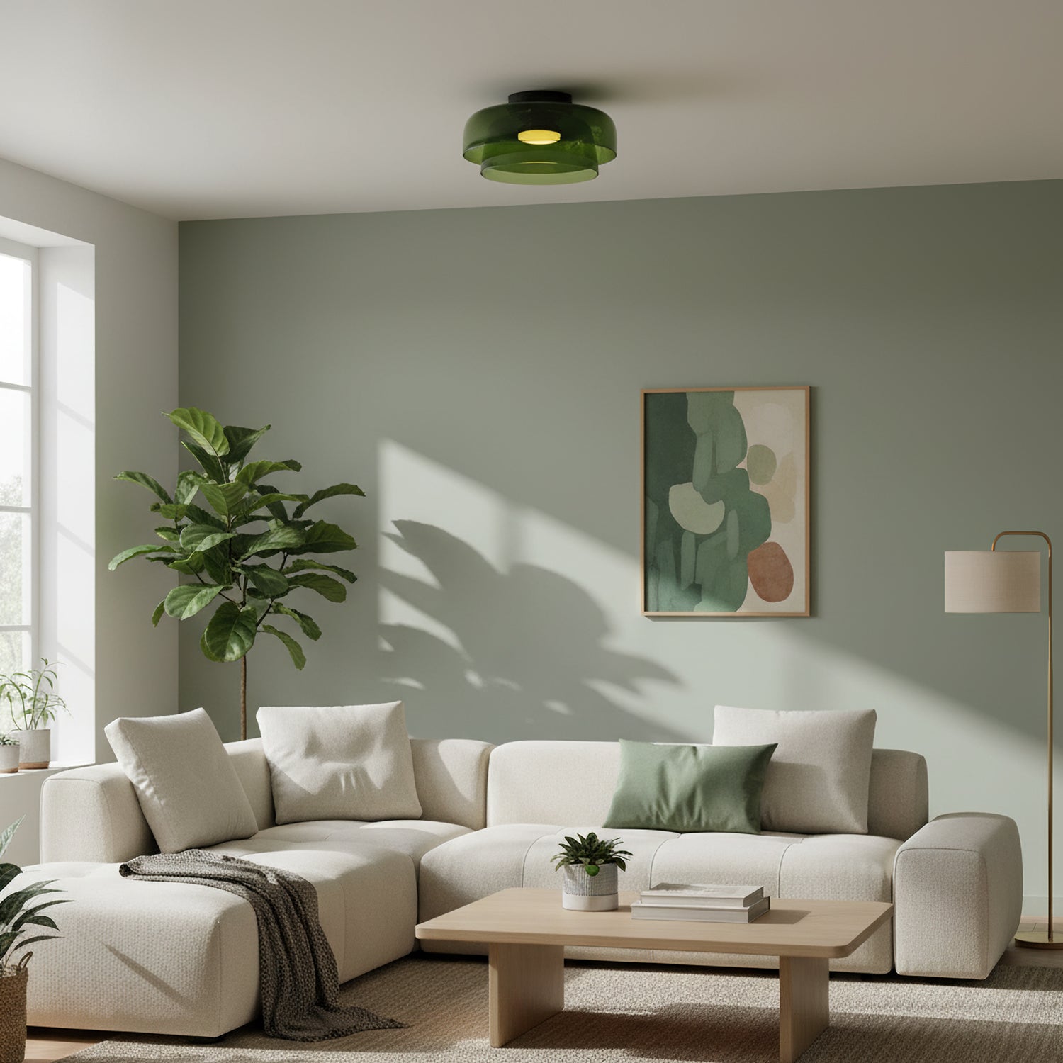 Gelaagde glazen plafondlamp met metalen frame in zwart, groen, smoke grijs, oranje LED 32-42 cm