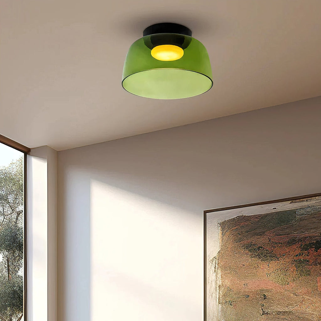 Gelaagde glazen plafondlamp met metalen frame in zwart, groen, smoke grijs, oranje LED 32-42 cm
