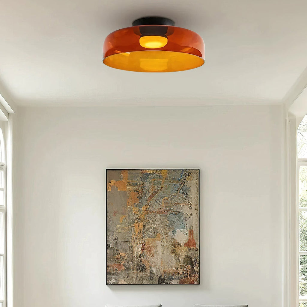 Gelaagde glazen plafondlamp met metalen frame in zwart, groen, smoke grijs, oranje LED 32-42 cm