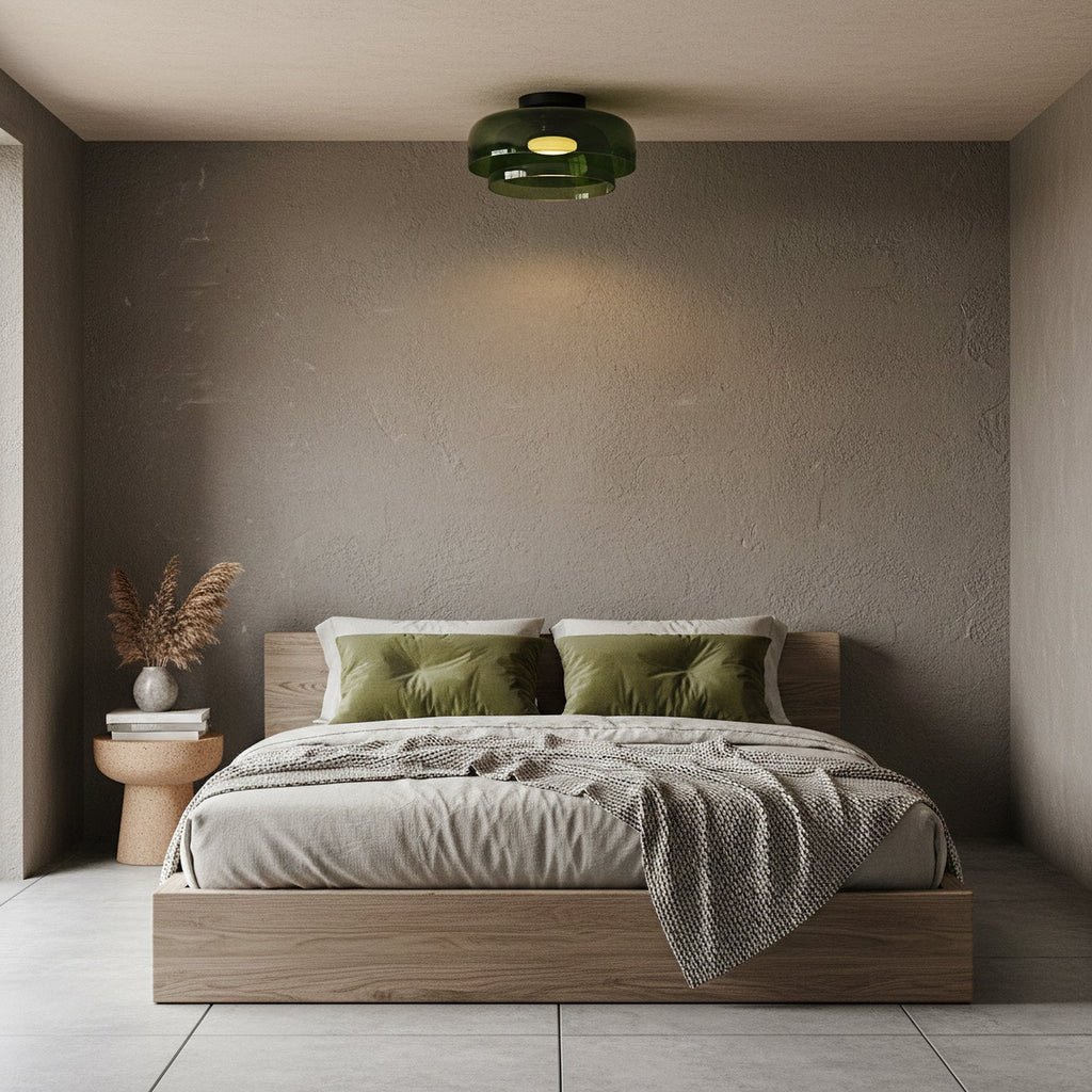 Gelaagde glazen plafondlamp met metalen frame in zwart, groen, smoke grijs, oranje LED 32-42 cm